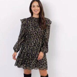 NWT Metallic Ruffle Neck Dress Black New With Tags